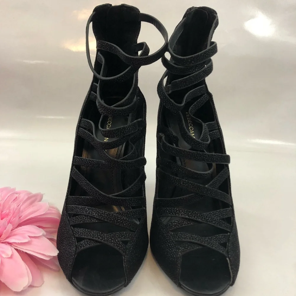 Rebecca Minkoff Black Leather Cage Stiletto Heels